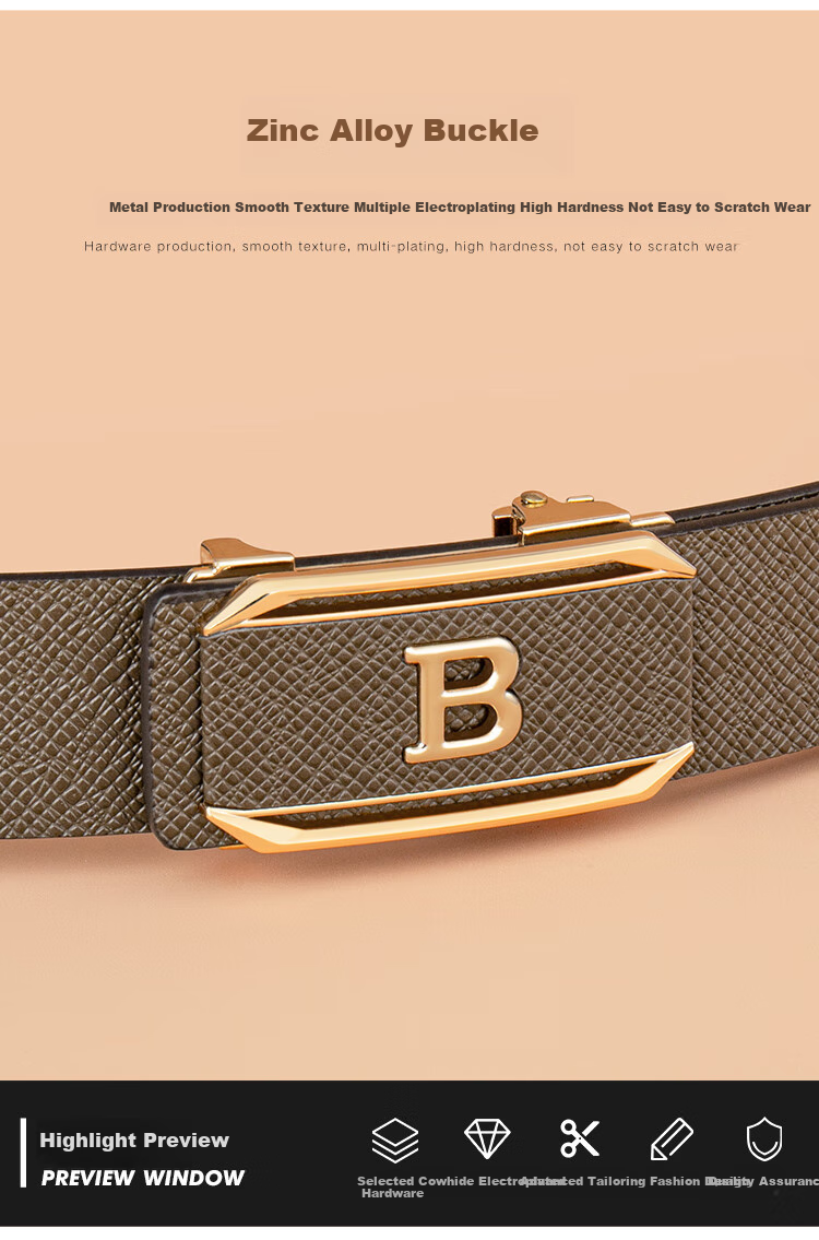 COW Men's Belt, Automatic Buckle without Teeth, Cowhide Waistband, Gift Box, Simple Business Style, Trouser Belt, Father's Day Gift, 2028 2