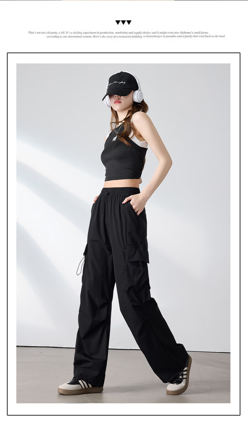 Langsha Women's American Style Parachute Work Pants Spring Summer Thin High Waist Wide Leg Loose Straight Casual Outdoor Sports Pants 16