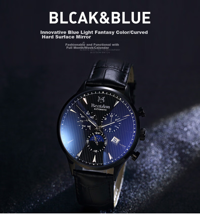 Bestdon Men's Fully Automatic Mechanical Watch, Water-Resistant, Trendy Wristwatch Gift Box for Me 2