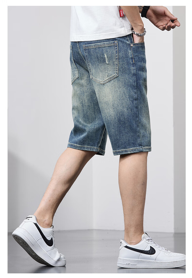 JEANSWEST OUTDOOR Men's Denim Shorts, Casual Mid-Length Pants, Knee-Length Shorts, Men's Summer Wear, Loose-Fitting Outdoor Sports Breathable, Faded Blue, Size 32 17