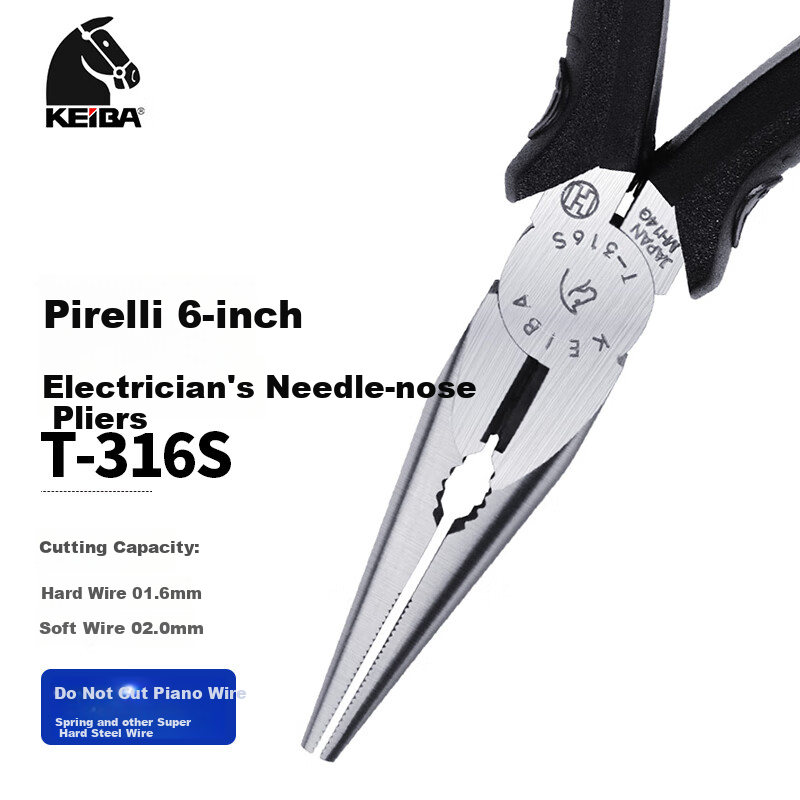 KEIBA Ma Brand Japanese Imported 6" Electrician Needle-Nose Pliers, T-316S, 6-Inch Electrician Needle-Nose Pliers