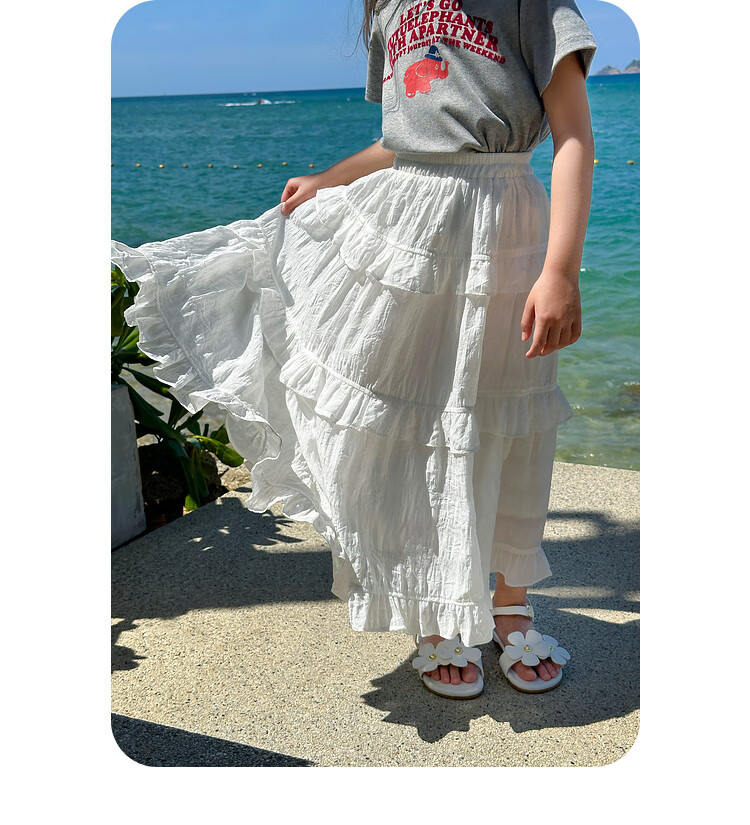 Tutuxiaoxiang Girls' A-Line Skirt, Children's High-Waisted Slimming Skirt, Stylish Puffy Skirt, White, Size 110, Height about 110cm 13