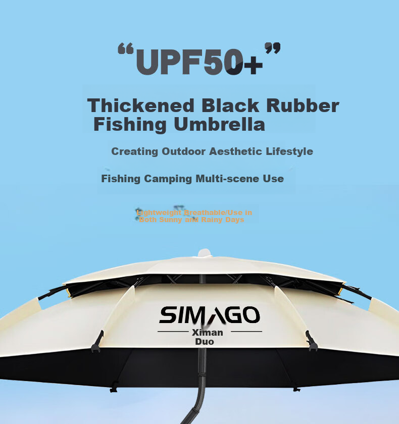 SIMAGO Fishing Umbrella with 12 Ribs, Anti-Twist Cane, Double-Layer Fishing Canopy, Rain Protection, UV Sunshade, 2.0 Meters 1
