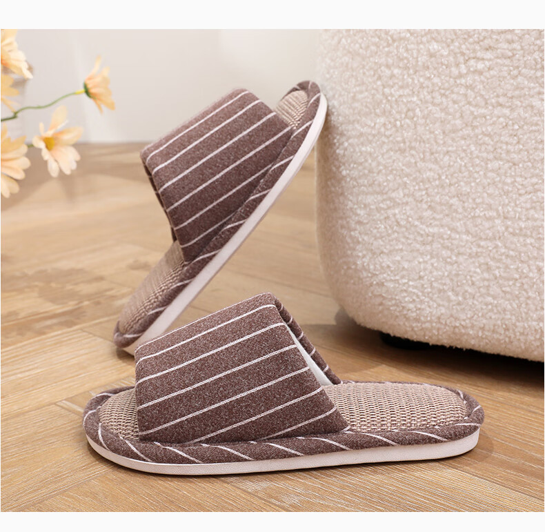 GUOLUOFEI High-Quality Linen Slippers for Men And Women, All-Season Indoor Non-Slip Sweat-Absorbing Cotton Slippers, Beige, Size 36-37 3