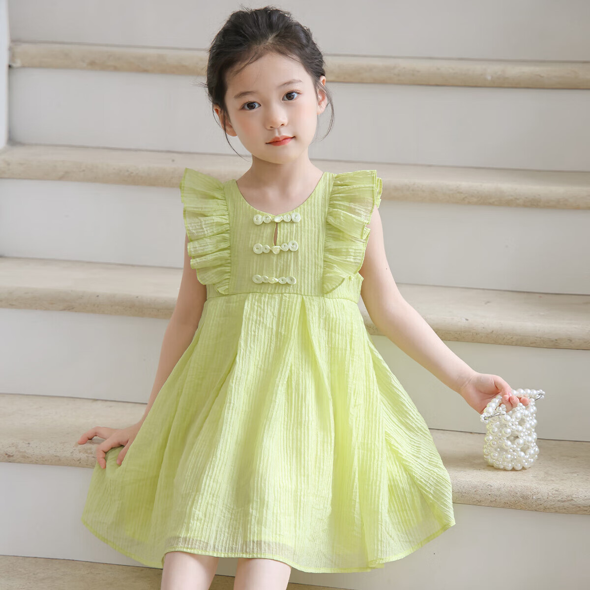 Tutuxiaoxiang Girls' Dress Children's Clothing Dress with Small Flutter Sleeves Princess Dress Mustard Yellow 130 Height Approximately 130cm