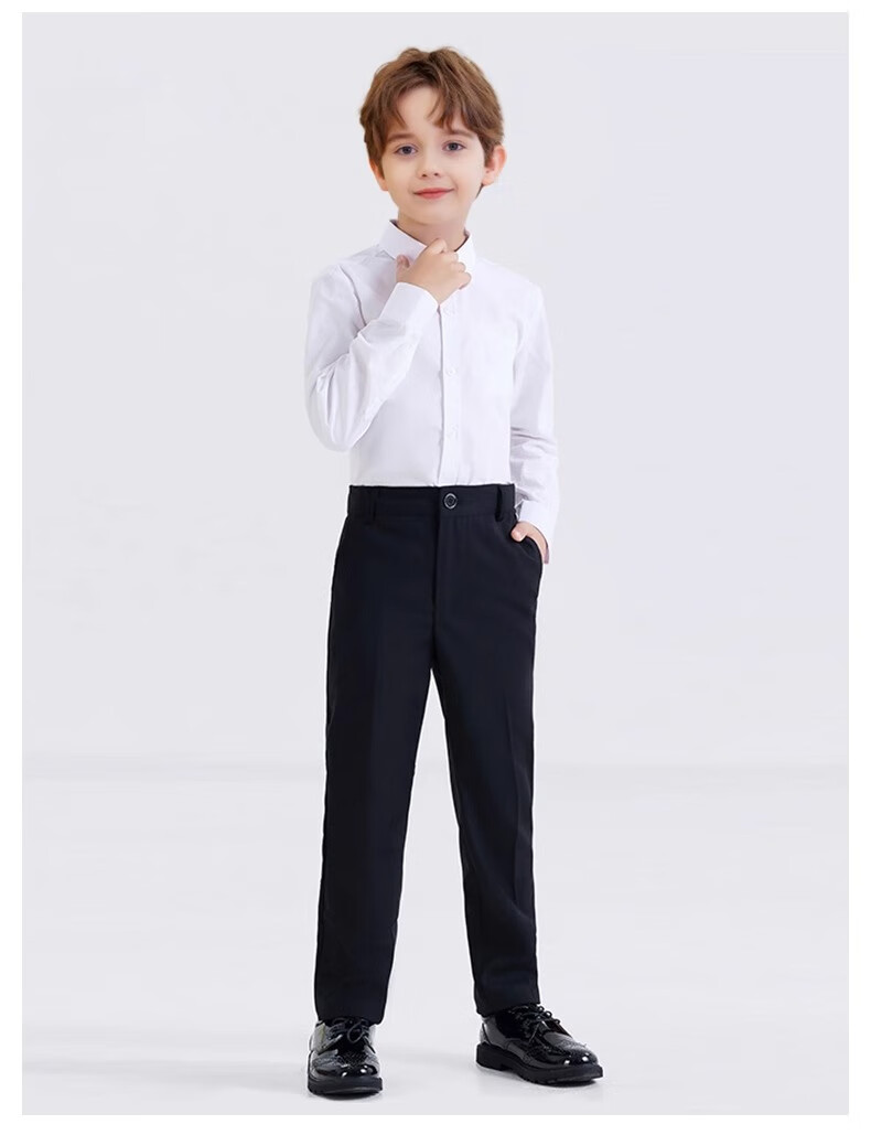 ROMON Boys' Children's Shirt Long Sleeve White Dress Shirt and Trousers Set for Children's Day Performance White 170 12