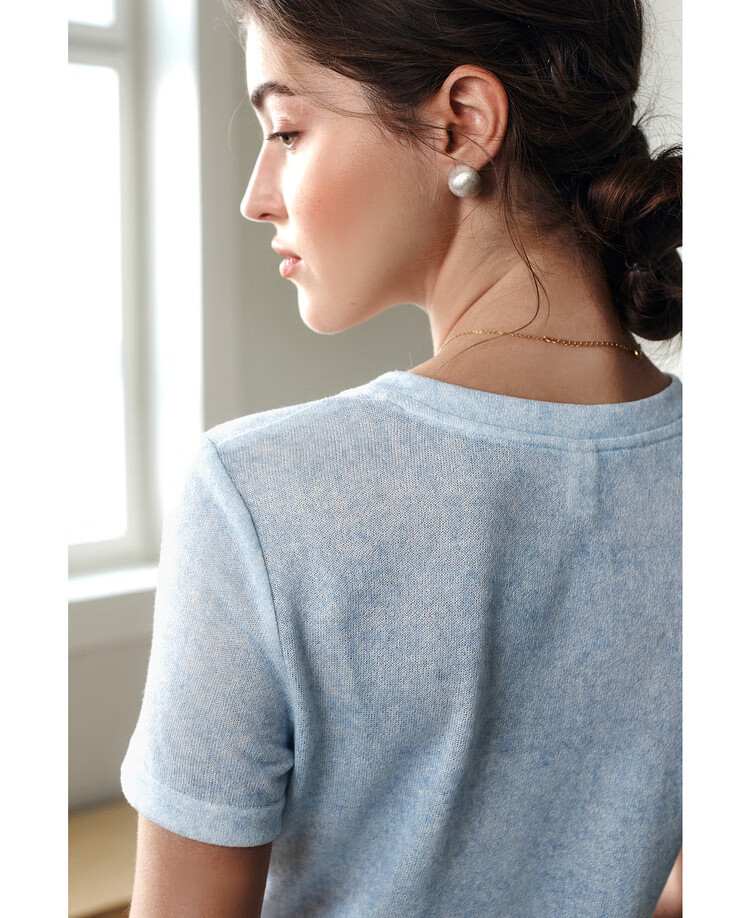Olrain Oureier Solid Color Irregular Ruched Simple T-Shirt Summer New Waist Ruched Design Top Blue S 13
