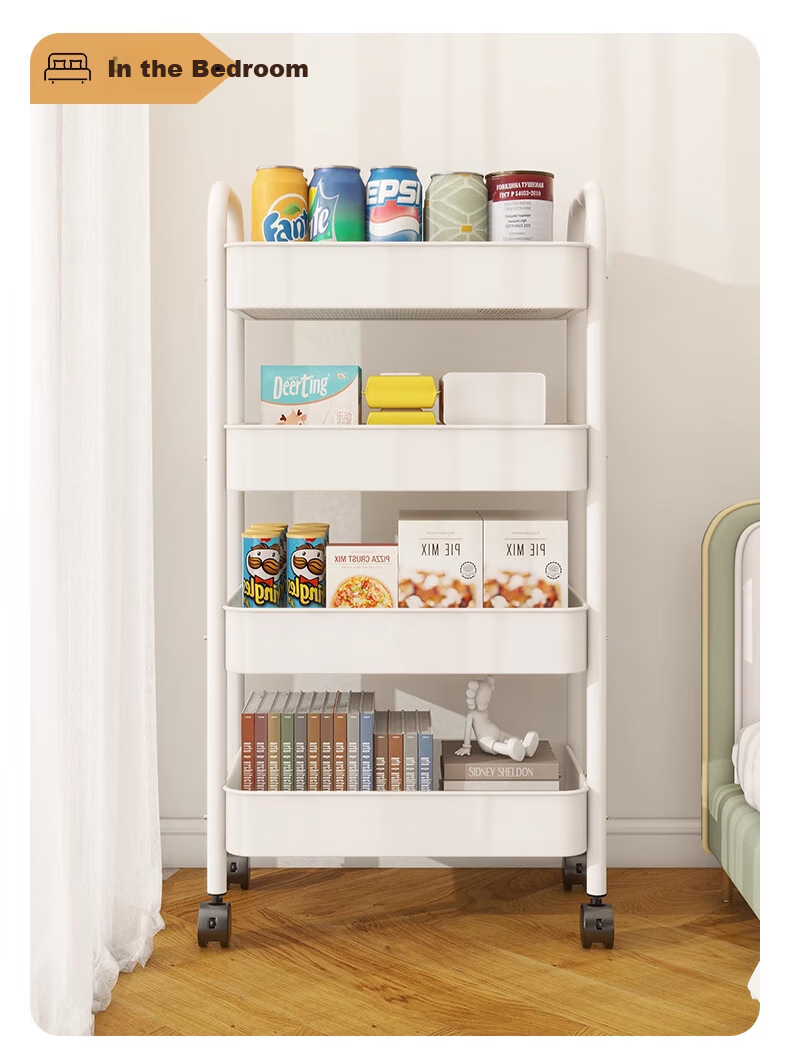 Quanpinwu Small Cart Storage Rack, Movable Floor-Standing Organizer, Household Snack Kitchen Multi-Layer Carbon Steel Wheeled Shelf, Sibai 14