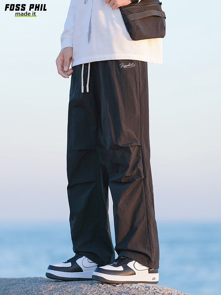 Foss Phil American-Style High Street Cargo Pants for Men, Spring And Autumn Ice-Cool Sports Straight-Leg Tapered Casual Pants, FPK57 Black M 6