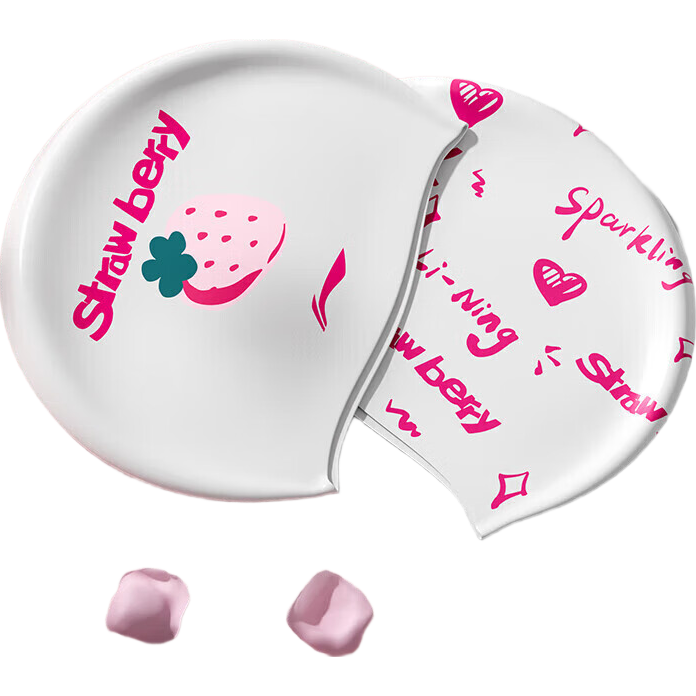 Li-Ning Adult Swim Cap for Women, Comfortable Non-Binding Fashion Silicone Long Hair Ear Protection Waterproof Silicone Swimming Cap 4111 White