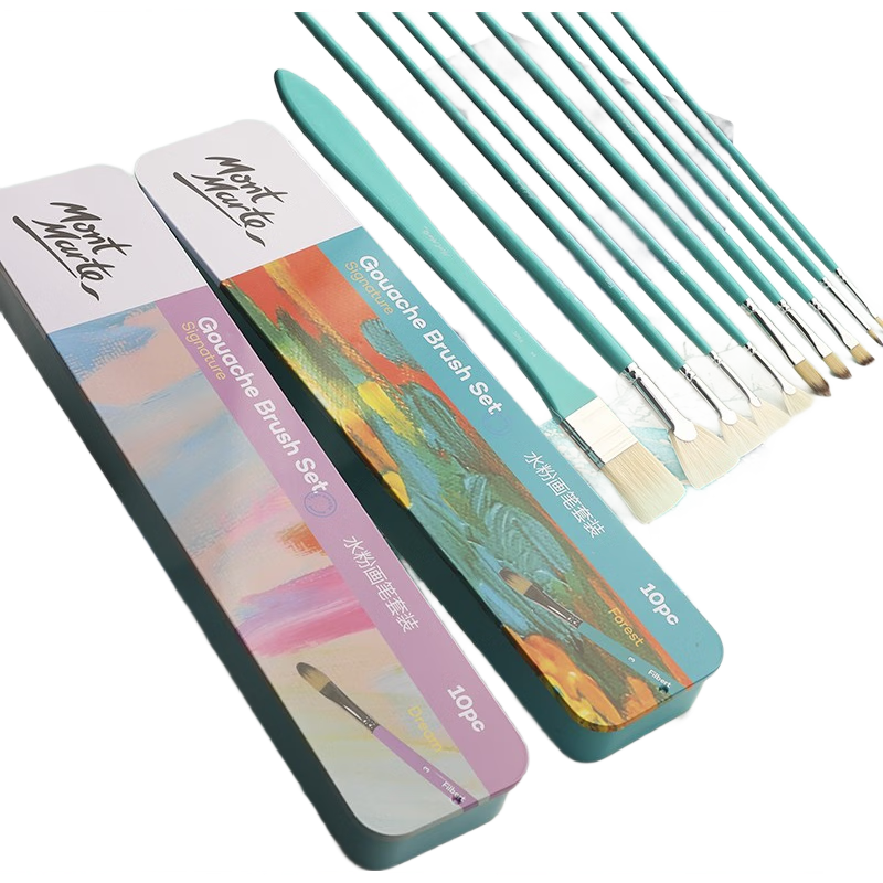 [Lowest Price Online] Mont Marte Forest Iron Box Set of 10 Gouache Pens, Pig Bristle Watercolor Brushes, Acrylic Paint Brushes, Art Line Drawing Pens, Children's Oil Painting Brush Set BMHS1015 Art Sketching