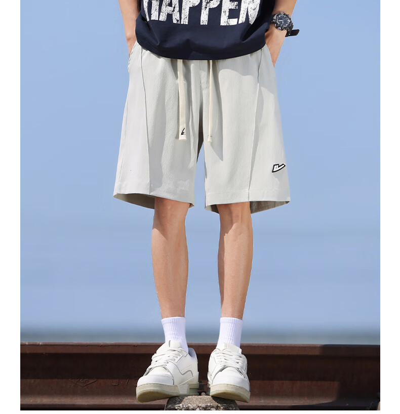 Huili Shorts, Summer Men's Ice Silk Five-Point Pants, Breathable Loose Trousers, Quick-Dry Casual Basketball Shorts, Black, Size L 5