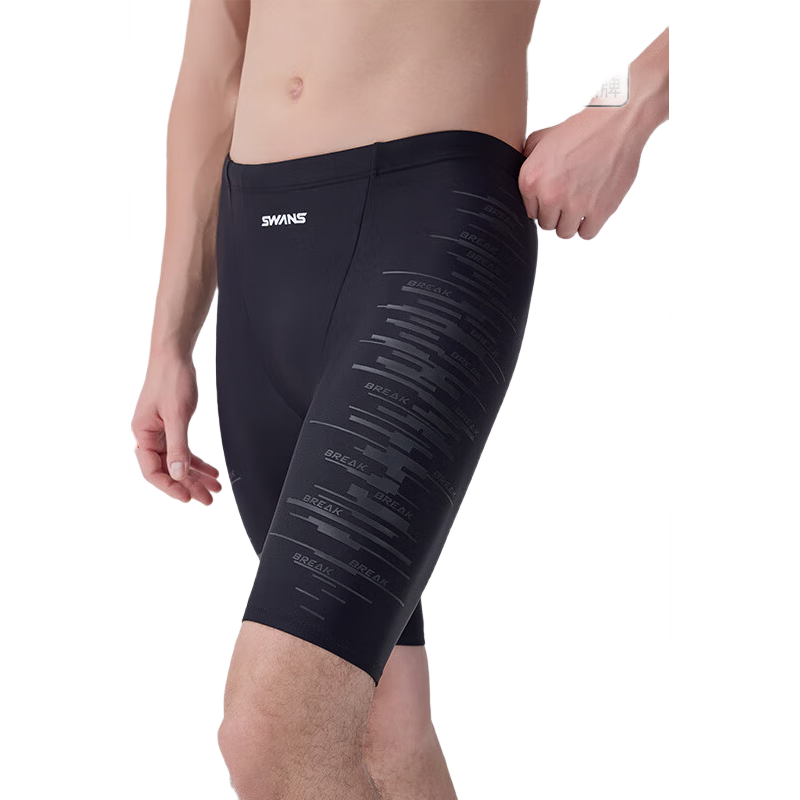SWANS Men's Professional Sun Protection Knee-Length Quick-Dry Swim Shorts, Swimming Trunks, Diving Swimwear, Black, Size M