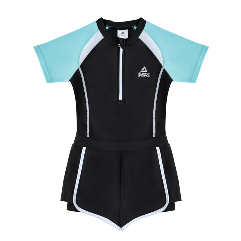 PEAK Kids Girls Colorblock Short Sleeve One-Piece Conservative Casual Swimwear Black 160