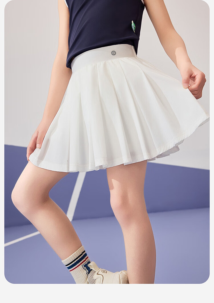ASK JUNIOR Moisture-Wicking Breathable Children's Skirt, Summer Pleated Skirt Pants with Inner Lining Leggings for Girls, White, Size 170 18