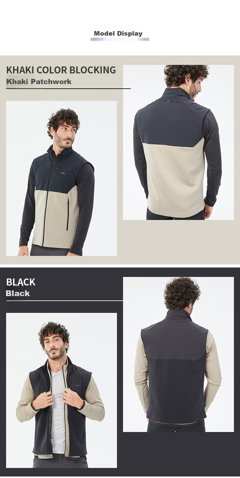 DECATHLON Fleece Jacket Men's Inner Layer Coral Fleece Vest Hiking Fleece Vest Black 2XL-4719073 5