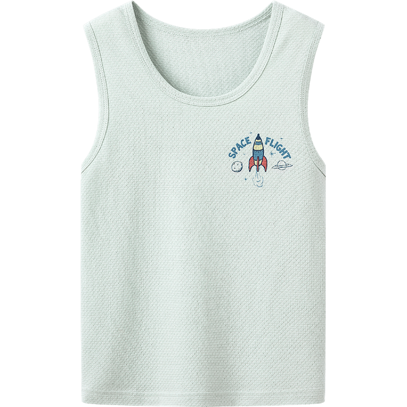 THREEGUN Kids Vest Soft Cotton Mesh Boys Girls Round Neck Vest Aqua Green 130