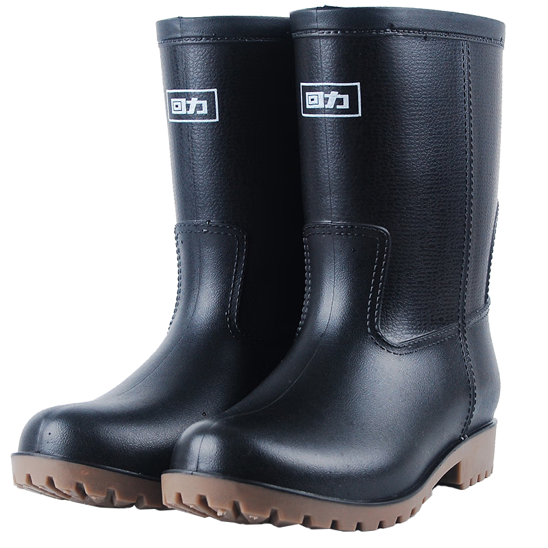 Warrior Men's Mid-High Rain Boots, Adult Waterproof Shoes, Rubber Boots, HXL128-B, Black Mid-Calf, Size 40