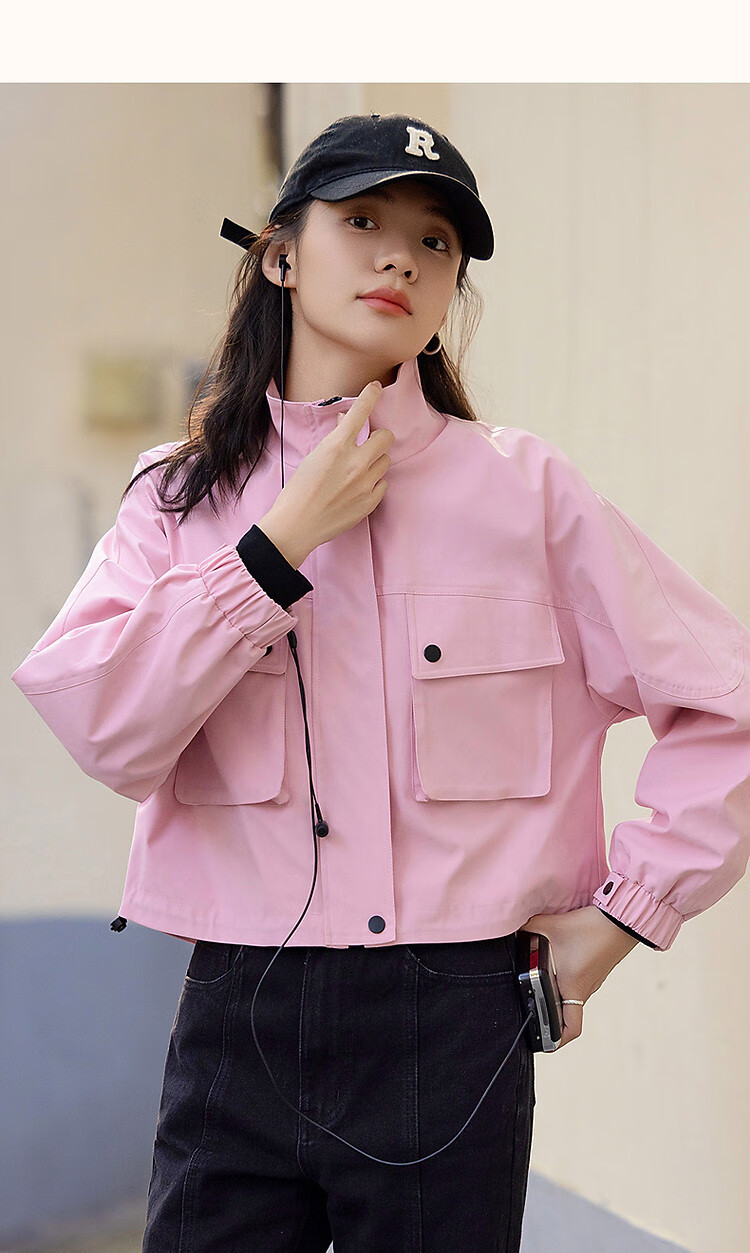 Dme [Nordic Cotton Triple Protection System] Spring Urban Light Outdoor Large Pocket Elastic Waist Drawstring Sleeve Short Women's Jacket 9
