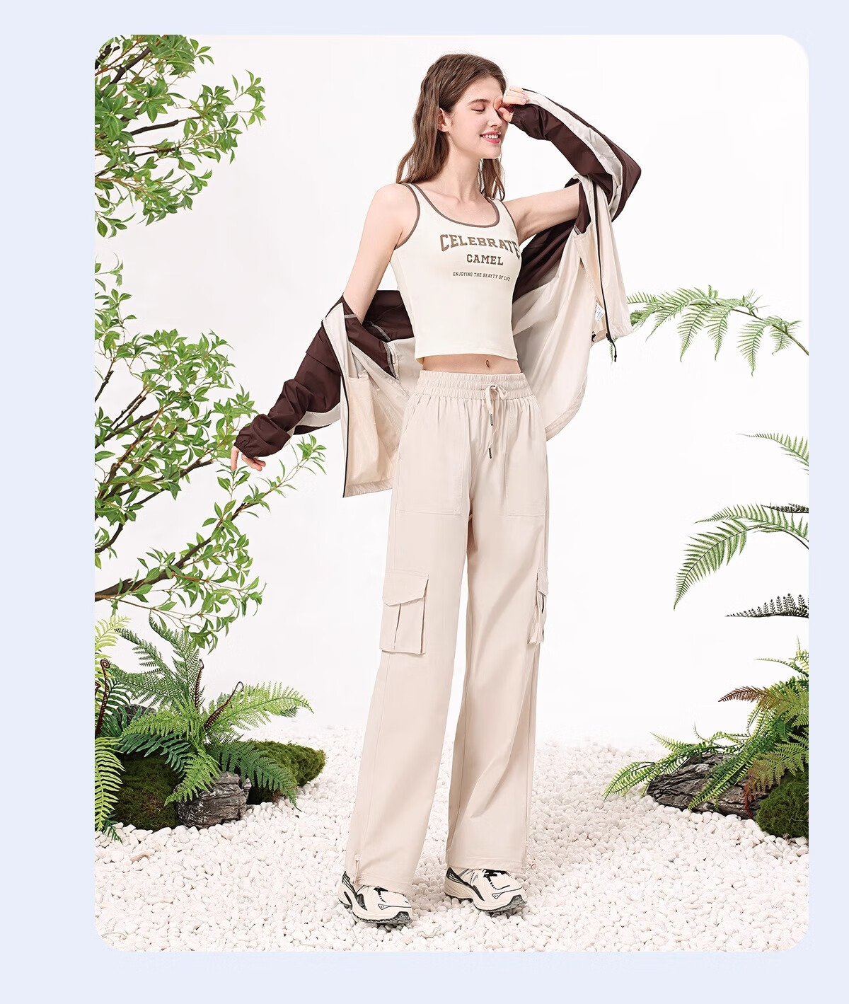 CAMEL Women's Paratrooper Cargo Pants High-Waist 2025 Spring/summer New Loose Straight-Leg Pants Breathable Sun Protection Casual Pants L 25