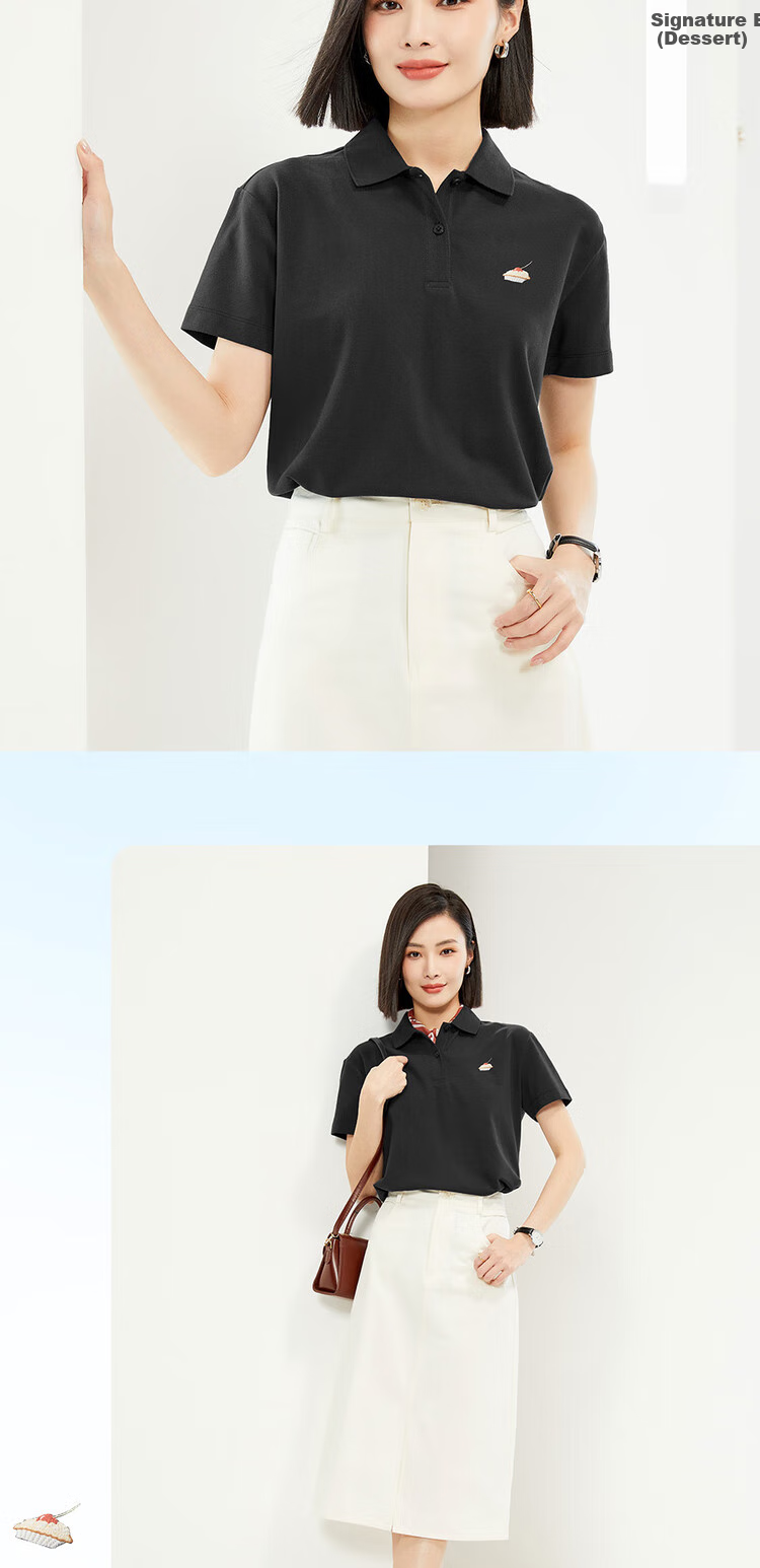 Giordano Women's Short-Sleeve Polo Shirt, Lycra Cotton Pique Fabric, Energetic Small Embroidery, Turn-Down Collar Top, 05315390 15
