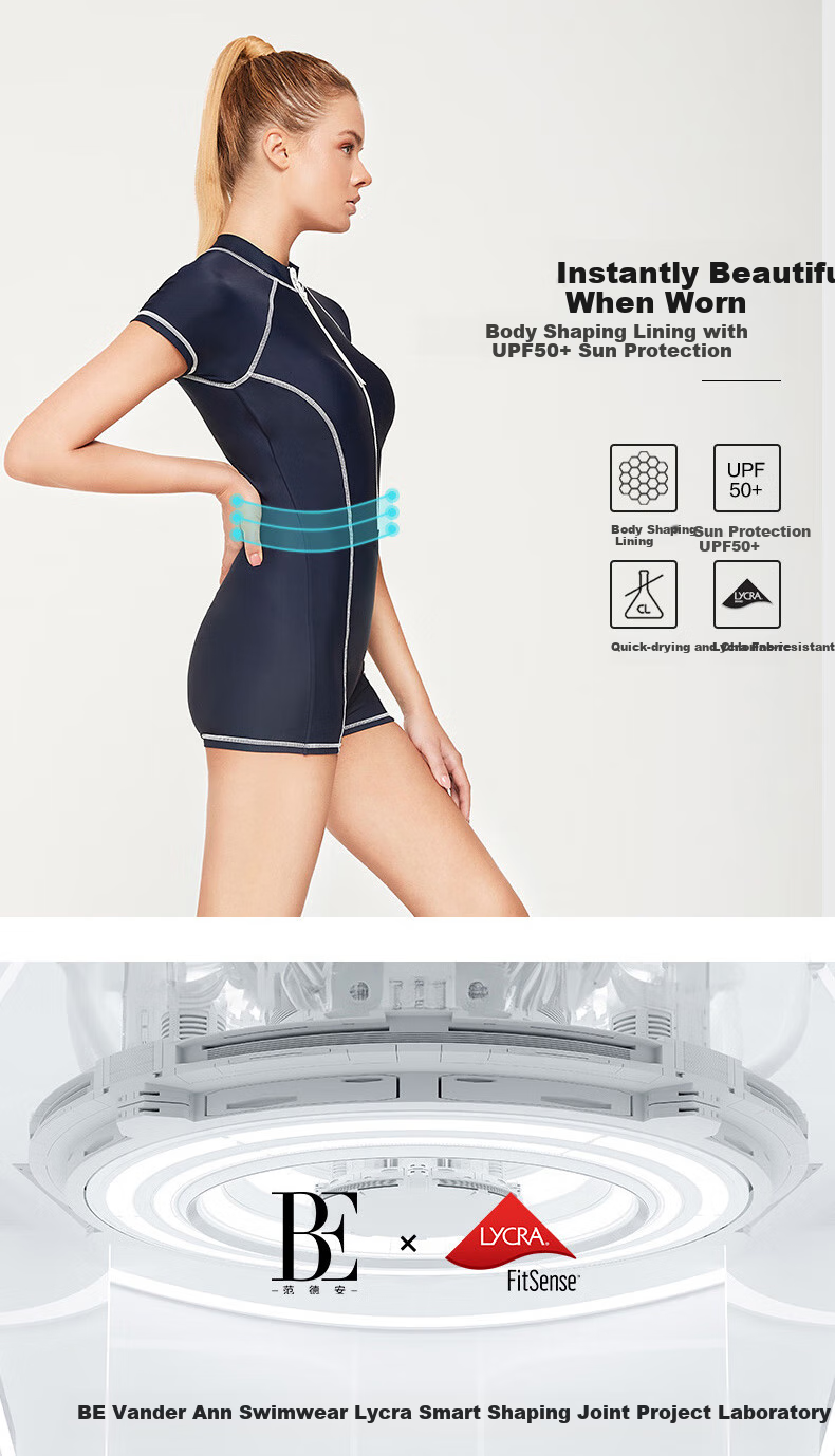BALNEAIRE Women's High-End Sun Protection Vacation Beach One-Piece Professional Competitive Swimsuit, Slimming Zipper Boyshort, Black, L 9