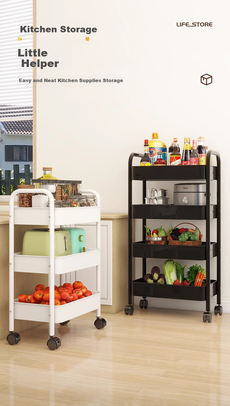 Quanpinwu Small Cart Storage Rack, Movable Floor-Standing Organizer, Household Snack Kitchen Multi-Layer Carbon Steel Wheeled Shelf, Sibai 4