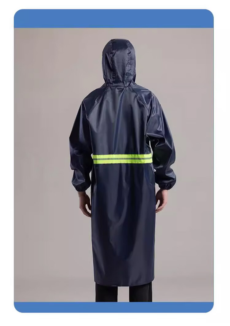 Mashifu One-Piece Long Raincoat, Thickened Oxford Fabric Heavy Rain Protection Workwear Raincoat, Outdoor Patrol Reflective Strip Long Rain Poncho [Front And Back Reflective Strips], Zipper Style Navy Blue, One Size Fits All 7