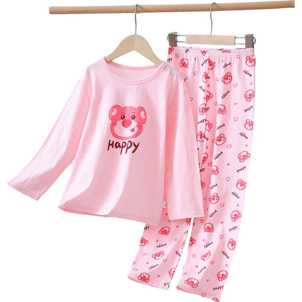 DEESHA [100% Cotton] Children's Pajamas, Girls' Spring And Summer Thin Long-Sleeve Home Wear Set, Girls' Round Neck Air Conditioning Suit