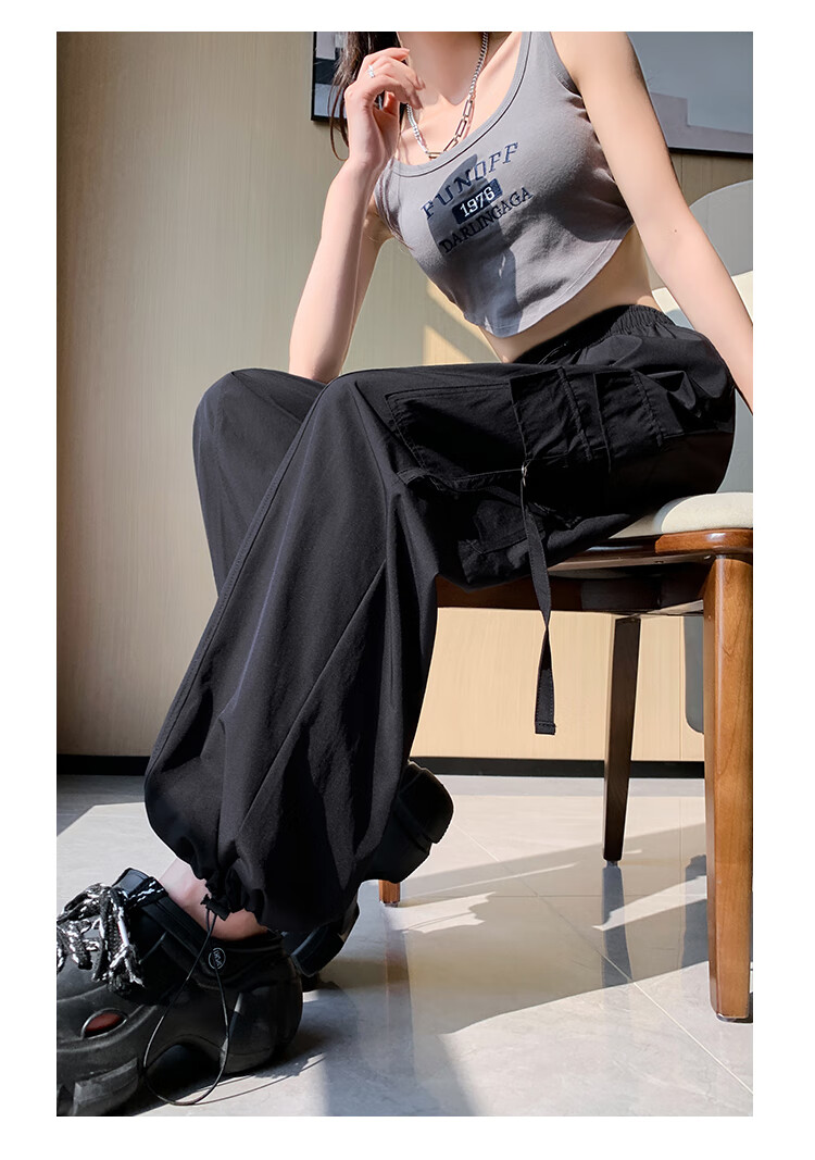 Women's Free Style Cargo Pants Summer Thin Ice Silk Quick-Dry Paratrooper Hiking Pants 2026 New High-Waist Slim Casual Wide-Leg Pants 18