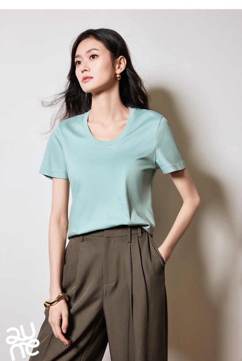 Chuyu Mulberry Silk T-Shirt for Women, 2025 New Style, Mandarin Collar Short Sleeve Simple Versatile Top, Ice Lake Blue, M 17