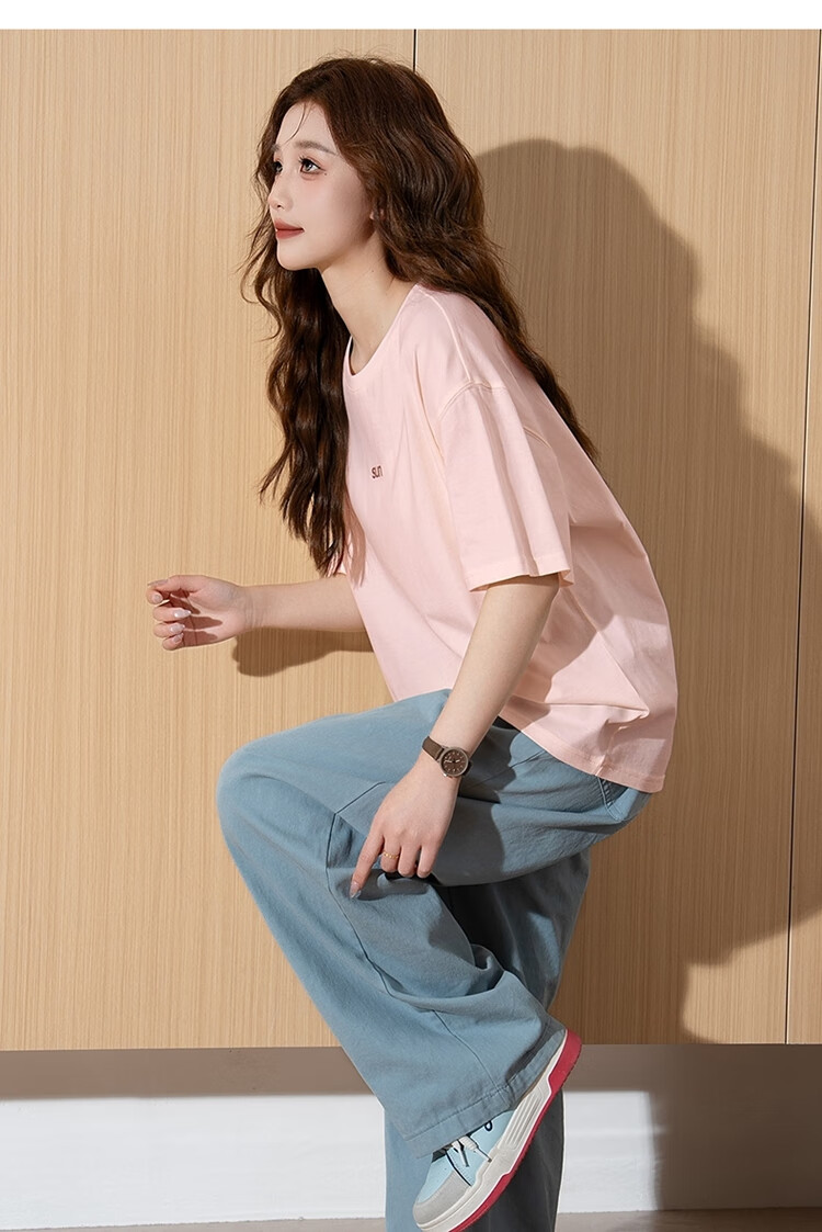 TonLion 2026 Summer Women's Front Chest Text Round Neck Fashionable Cute Short-Sleeve T-Shirt 14