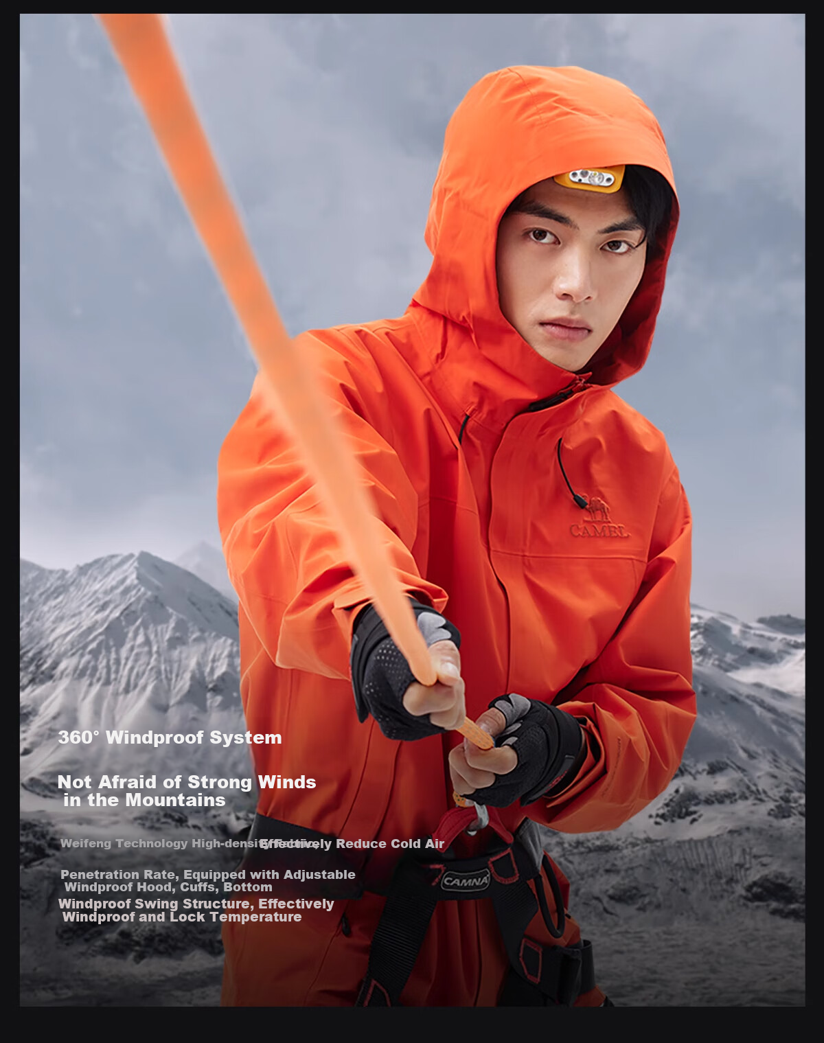 CAMEL Outdoor Hardshell Jacket for Men And Women, 3L Waterproof Rainproof Mountaineering Coat, Professional Storm Protection, Model 1864, Size L 14