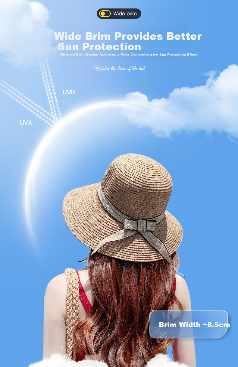 GLO-STORY Women's Sun Hat Outdoor Straw Hat for Travel, Beach, Korean Style Butterfly Bow Trendy WMZ824172 3