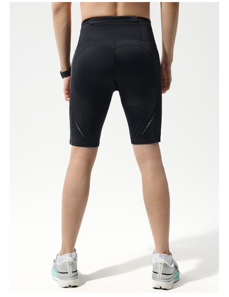 Macondo 7th Generation Marathon Running Compression Shorts with Support, Three Pockets, Sweatproof Phone Compartment, Black, Men's L 7