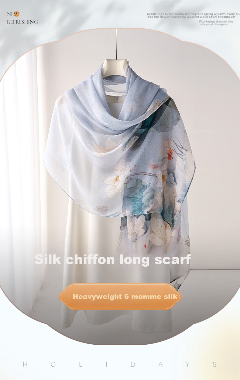 Hangsilu Silk Scarf for Women, Mulberry Silk Lightweight Chiffon Shawl, High-End Birthday Gift, Mid-Autumn Festival Present for Girls, Mothers And Elders 1