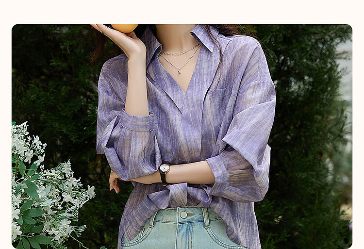 Dme [Art Student Outfit] Summer Artistic Gradient Lapel Shirt, Loose Comfortable Blouse, Women's Top 3