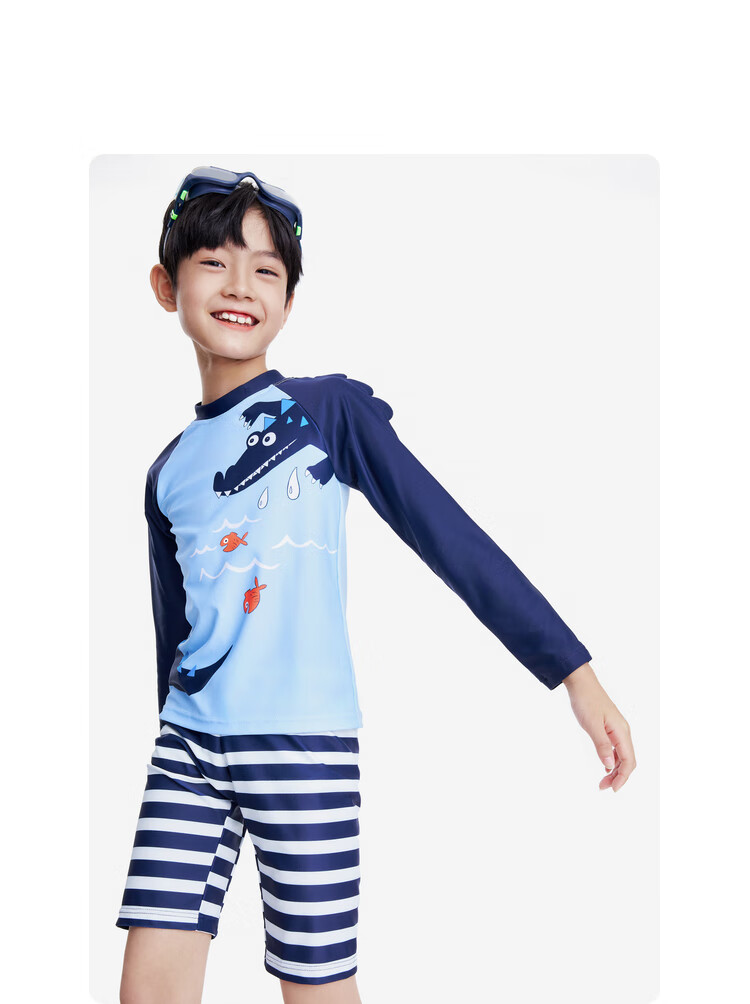 Annil Boys' Two-Piece Swimsuit Set, Summer 2023, Cyan Blue, Size 150 6
