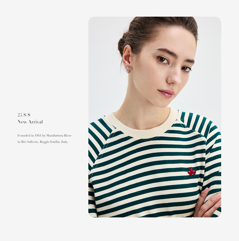Navikail Italian Small Sailboat Women's Cotton Loose Long Sleeve Sweatshirt Striped Crew Neck T-Shirt 2315005501 Red White L 24