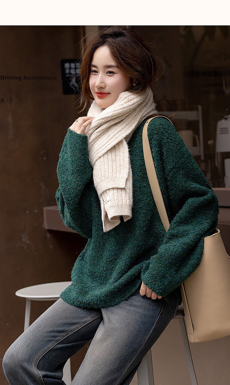 Dme Winter Dopamine Velvet-Feel Fitted Sweater, Lazy And Relaxed Knit Top for Women, Emerald Green, L 17