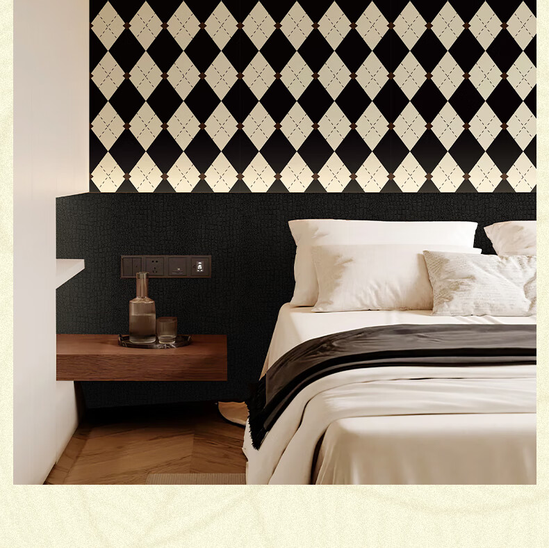 Jifudifu Thickened Vintage Self-Adhesive Wallpaper Black and White Checkered Wall Sticker Renovation Cover-up Wall Decoration Transformation 6
