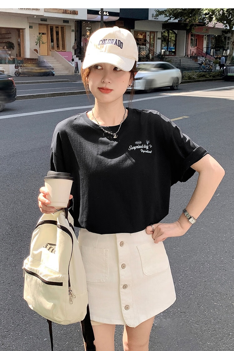 TonLion 2025 Summer Women's Back Text Print Short-Sleeve T-Shirt, Black, M 11