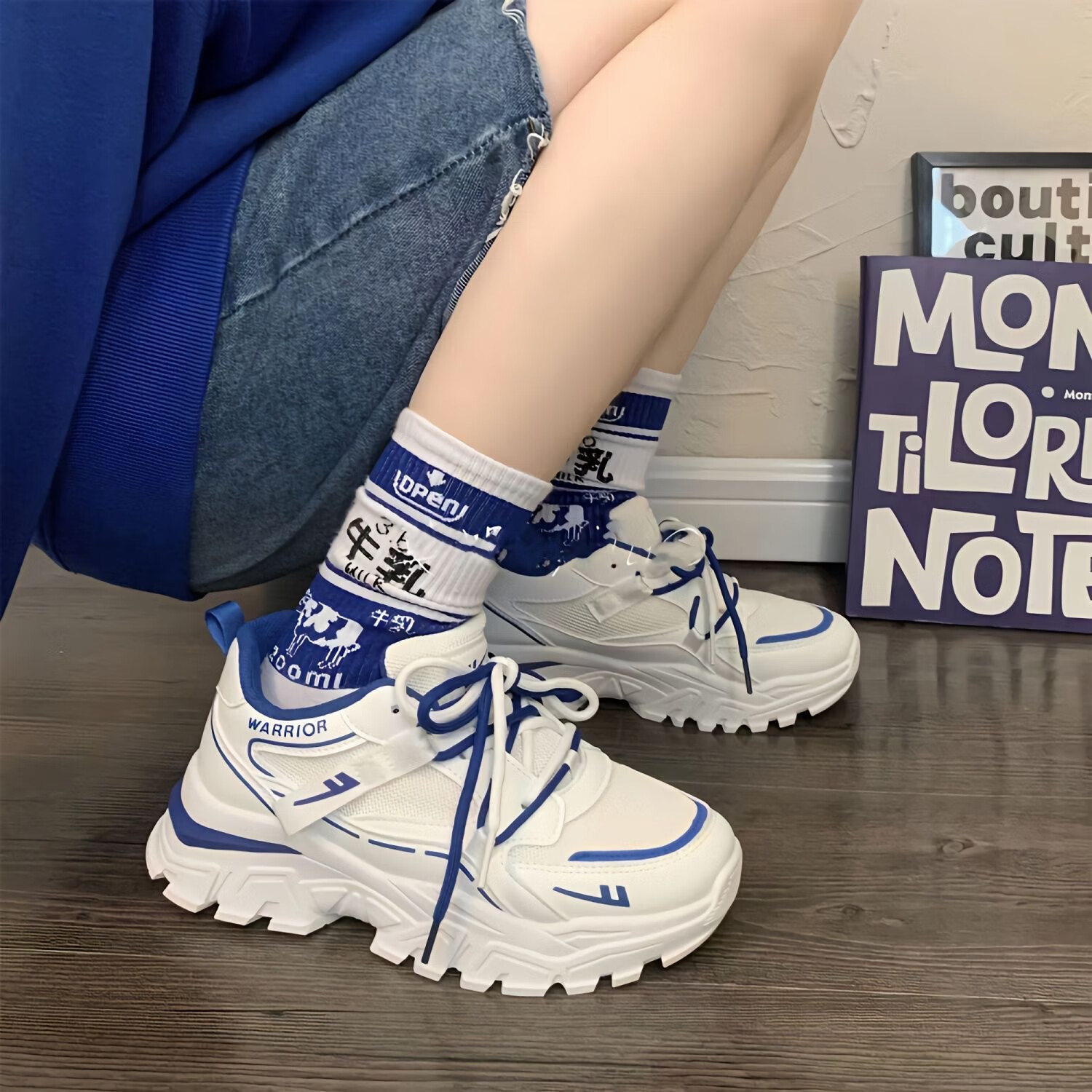 Huili Women's New Dad Shoes, Height-Increasing Breathable Casual Sneakers for Women, 4450Z White/blue, Size 35