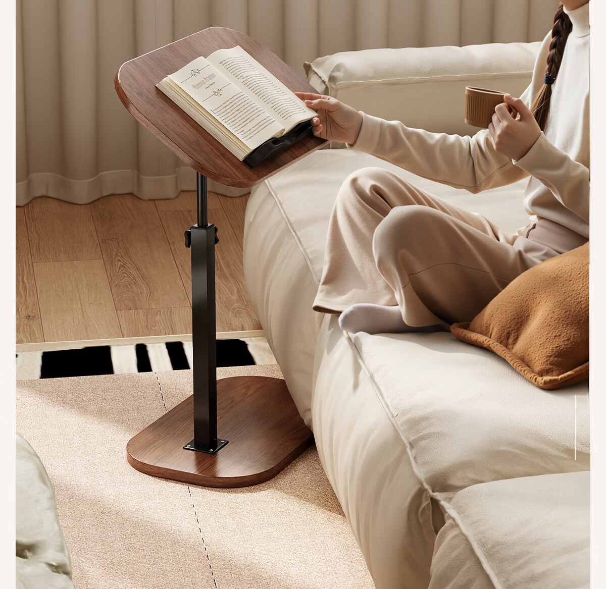 XIAOJIANGCAI Movable Flip-Lift Computer Desk, Bedroom Study Bedside Table, Living Room Sofa Side Table, Small White Desk 5