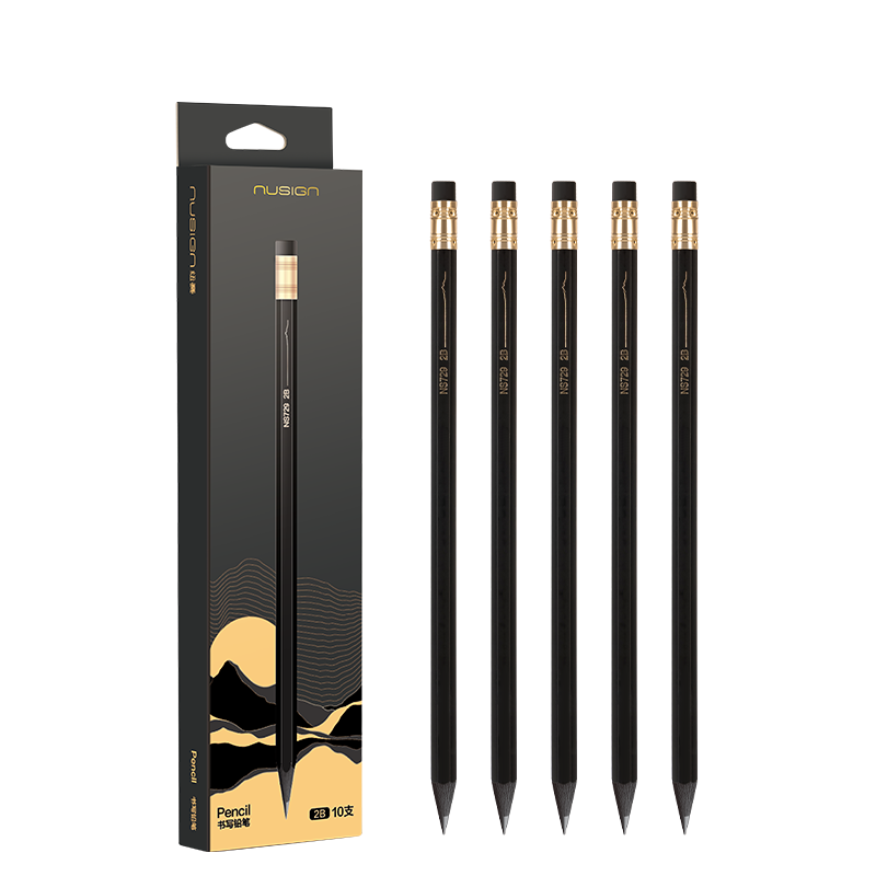 NUSIGN Hexagonal Black Wood Pencil Drawing Exam Art Student Sketch Gift 10pcs NS729-2B Premium Brand by Deli