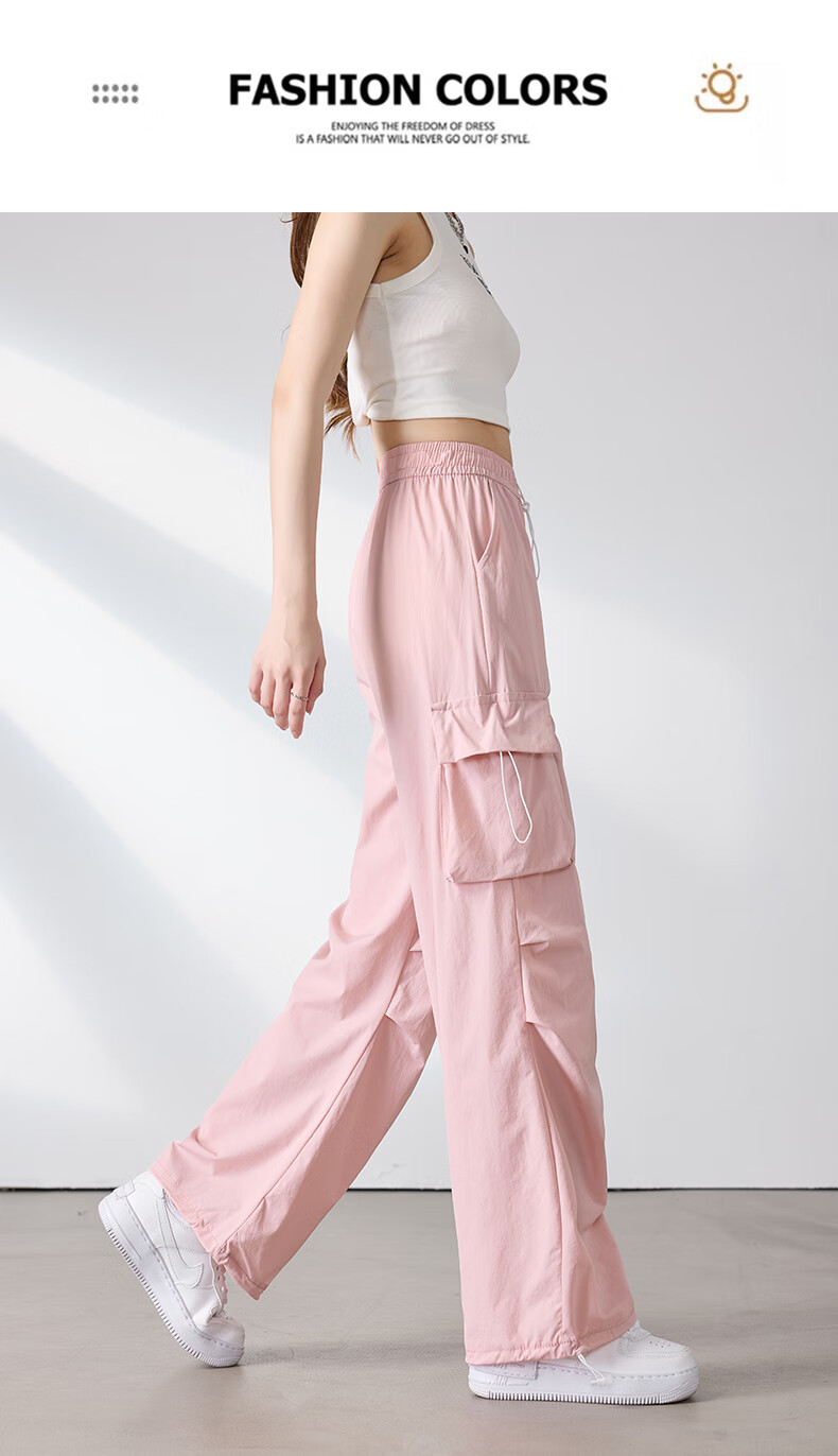 Langsha Women's American Style Parachute Work Pants Spring Summer Thin High Waist Wide Leg Loose Straight Casual Outdoor Sports Pants 20