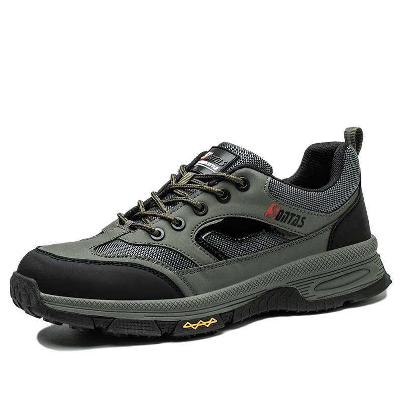 SONTAS Ultra-Light Safety Shoes for Men, Anti-Smash and Anti-Puncture, Summer Breathable Steel Toe, Steel Plate, Insulated Work Shoes, Lightweight Soft Green, All-Season, Size 40