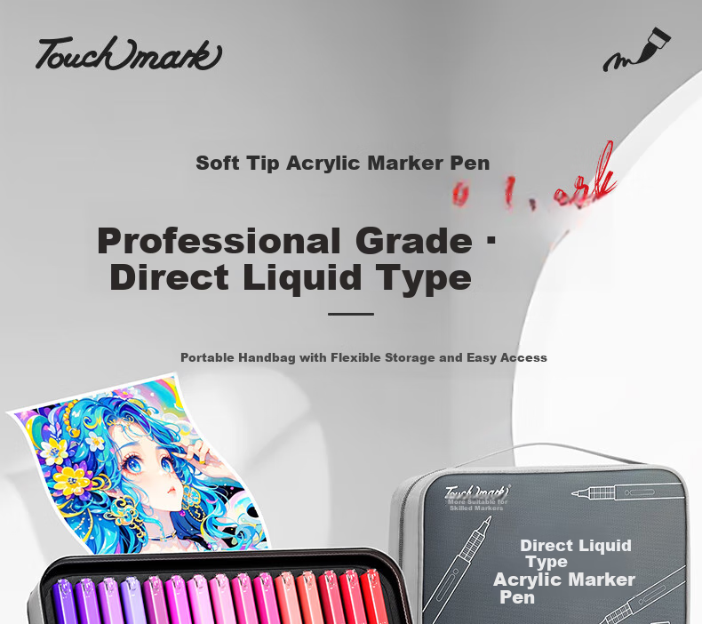 Touch Mark 48-Color Direct Liquid Soft-Tip Acrylic Markers, Large Capacity Watercolor Pens with Intelligent Ink Control, Non-Translucent Colors, Birthday Gift for Students, Children, Boys And Girls 1