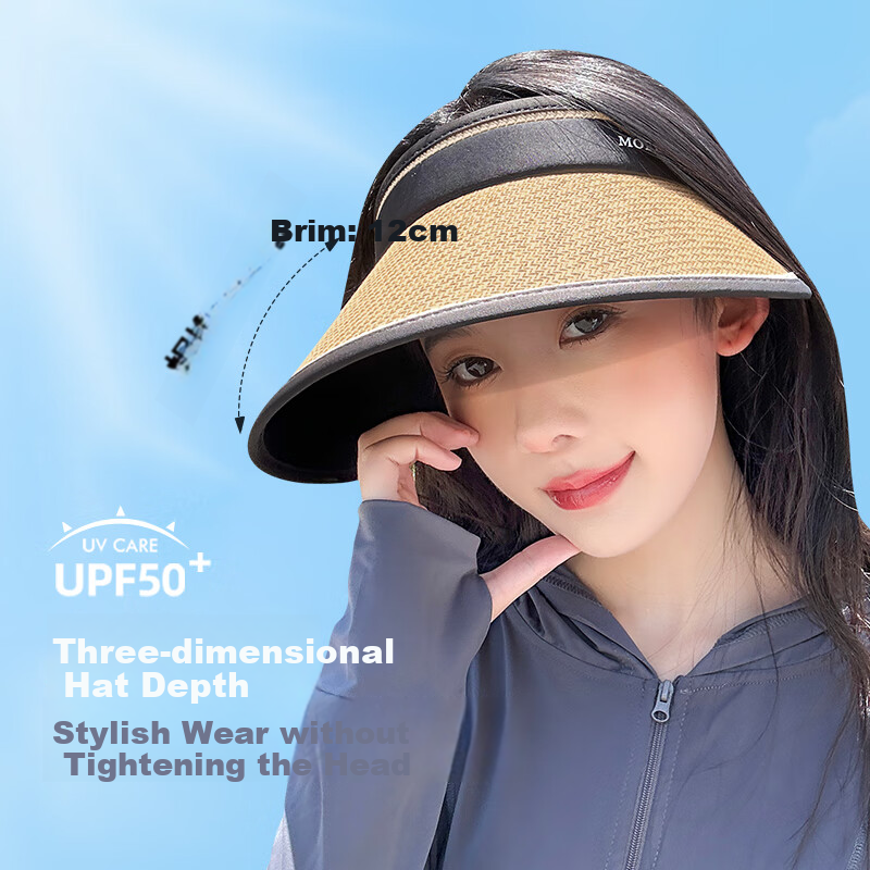 MOERCIAN Sun Protection Hat for Women, Beach Straw Hat, Summer Outdoor Black Gel UV-Resistant Sun Hat