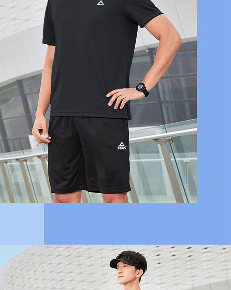 PEAK Men's Badminton Quick-Dry Breathable Running Fitness Loose Two-Piece Set Shorts + Short Sleeve Sports Suit Black XL 9